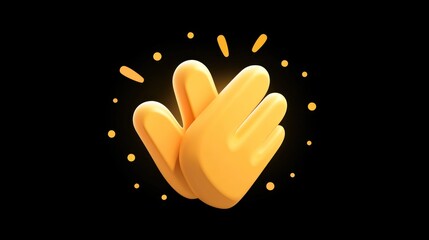 Two yellow hands clapping, with a black background and a yellow circle of light around them.