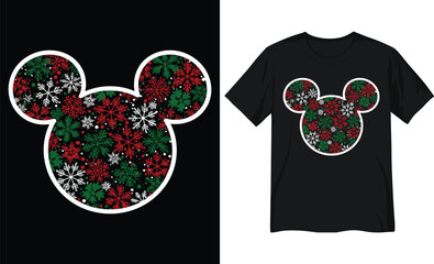 Christmas Snowflake Pattern in Mouse Head Silhouette