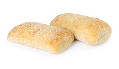 Two tasty fresh ciabattas isolated on white