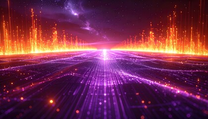 Abstract data stream visual with glowing particles and vibrant colorful light elements