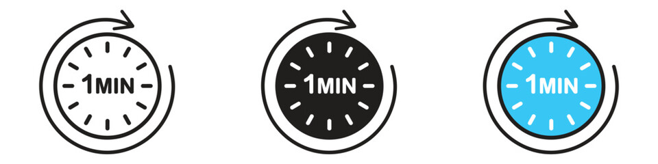 One Minute timer icon vector. quick turnaround time indicator symbol. vector illustration.