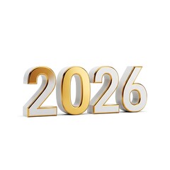 Shiny metallic 2026 numbers on a white background