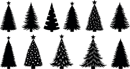 Christmas tree silhouette collection Diverse vector illustrations for holiday designs and festive decorations