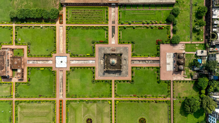 Aerial View of  The Lalbagh Fort is a historic fort situated in the old city of Dhaka, Bangladesh. Historic Lalbagh Kella Surrounded by the Bustling, Colorful Cityscape of Old Dhaka. 