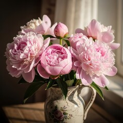 Obraz premium Soft Pink Peonies in a Vintage Vasepeonies