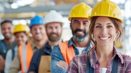Construction crew members pose proudly in their safety gear showcasing teamwork and unity on site.