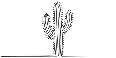 Elegant continuous line drawing of a saguaro cactus in desert landscape vector