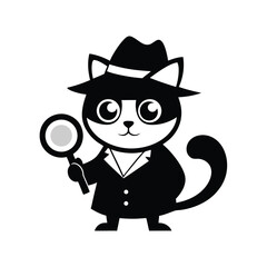 Ragdoll cat mascot logo detective hat with magnifying glass cartoon vector illustration