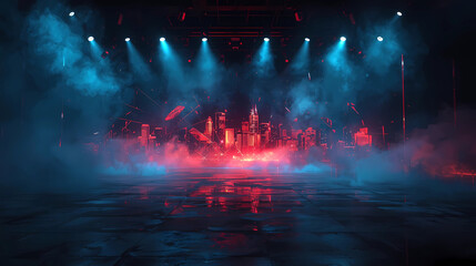 Decorative scene with smoke effect, neon light.