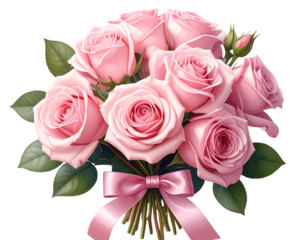Elegant bouquet of soft pink roses isolated on a transparent background, generative A