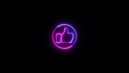Abstract social media like purple and blue colors on black background, Glowing neon line Hand thumb up icon isolated Animated. - Powered by Adobe