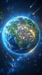 Obraz premium The future of the planet is one where lush green forests, clean oceans, and vibrant cities coexist, ensuring everyone has enough and the world flourishes sustainably