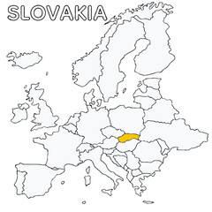 SLOVAKIA country highlighted in yellow on Europe continent map detailed vector illustration, for projects and presentation	
