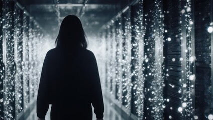 Silhouette in Illuminated Tunnel - A Journey Through Light and Shadow.