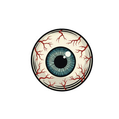 Cartoon eyeball with blue iris and red veins isolated on a transparent background