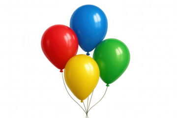 Colorful party balloons floating on a transparent background, symbolizing celebration, joy, and festive events