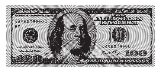 Halftone Effect Hundred Dollar Bill Illustration with Circular Pattern