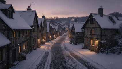 Snowy Village Street at Dusk - A Winters Tale.