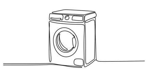 A continuous one line drawing of a modern washing machine in sketch style vector