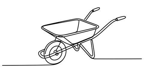 Continuous one line drawing of a garden wheelbarrow in a simple artistic sketch style vector