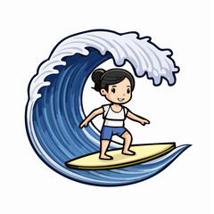 Woman Surfing on Big Wave, Summer Ocean Adventure