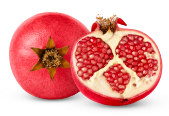 Red pomegranate fruit and a half isolated.