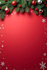 Vertical and horizontal Christmas template with decorated pine branch and snowflakes. Copy space.