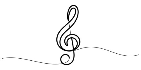 Elegant treble clef continuous line drawing expressing musicality and flow vector