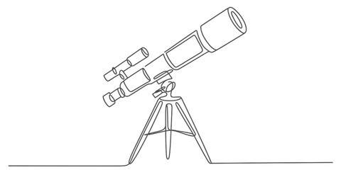 Continuous line art of an astronomical telescope on a tripod stand vector