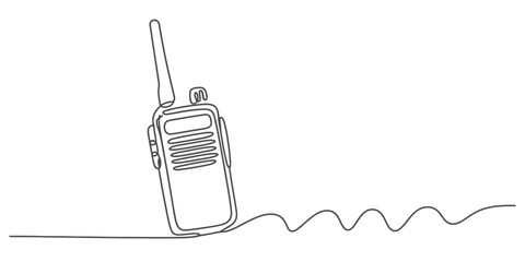 Continuous one line drawing of a walkie talkie communicator with antenna and signal line vector