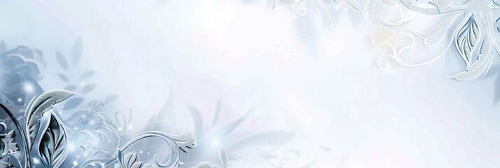 A soft, abstract background with light blue and white floral patterns. delicate swirls and intricate details, creating a serene atmosphere, horizontal banner, copy space, free space for text