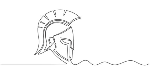 Minimalist spartan helmet continuous one line drawing art symbolizing strength and history vector