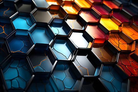 Colorful hexagonal pattern creates a stunning visual effect in a modern design surface - Powered by Adobe