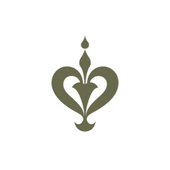 Fototapeta premium Elegant, ornate olive heart-shaped design with curled details on a white background