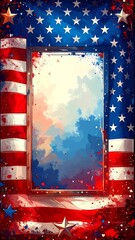Patriotic stylized frame with flag elements, a blank center