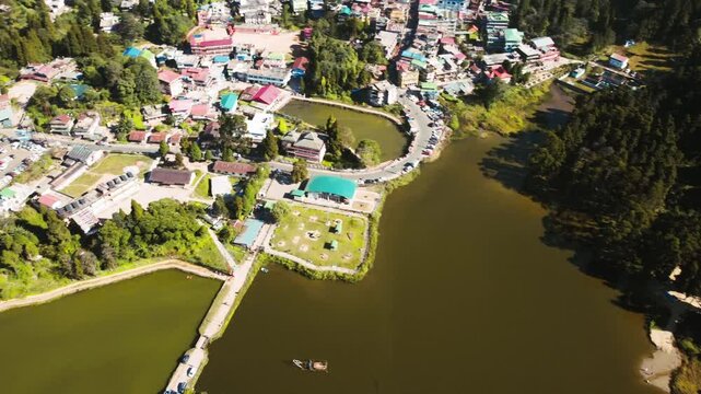 Aerial View of Mirik Town Featuring Sumendu Lake, Mirik Park and Surrounding Himalayan Landscape in West Bengal, India