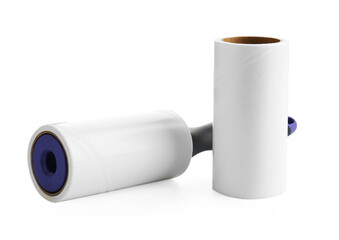 Lint roller with adhesive roll isolated on white