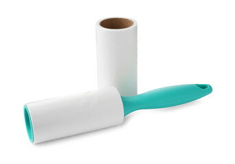 Lint roller with adhesive roll isolated on white