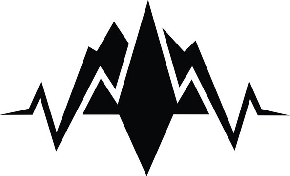 Abstract mountain peak silhouette with heartbeat line isolated on white background isolated on transparent background