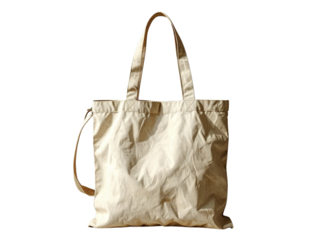 Front-Facing Plain Natural Canvas Tote Bag, Clean Minimal Design, Transparent Background