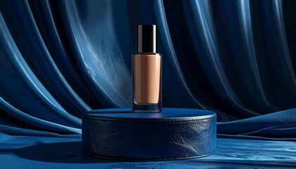 Product shot featuring a glass bottle of liquid makeup, stage setting