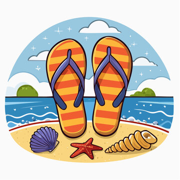 Summer Beach Flip Flops with Seashells Illustration
