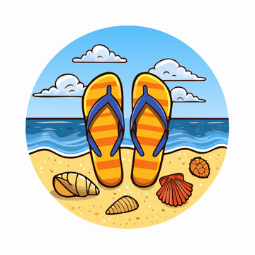 Summer Beach Flip Flops with Seashells Illustration