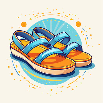 Summer Beach Flip Flops with Seashells Illustration
