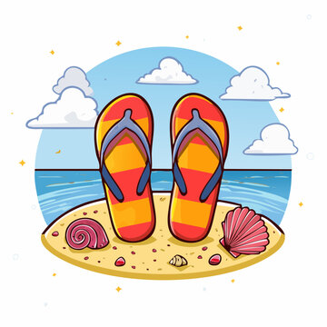Summer Beach Flip Flops with Seashells Illustration