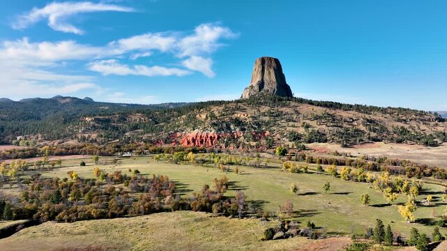 Aerial shot of the amazing Devils Tower National Monument in Wyoming.