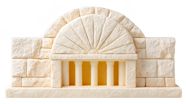 Ancient stone archway with columns, textured limestone wall, classical architecture, historical structure, elegant and timeless design, isolated on transparency background