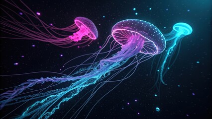 Glowing Jellyfish with Magenta and Electric Blue Threads