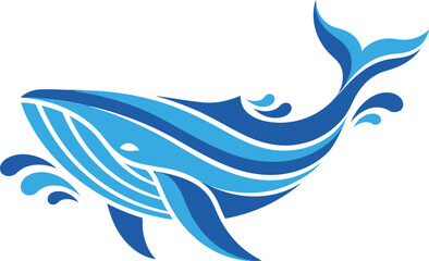 Obraz premium Stylized Blue Whale Swimming in Ocean Waves Logo Design.