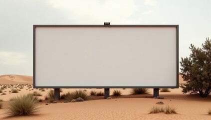 Expansive blank billboard with copy space in arid desert landscape, ideal for impactful advertising or promotional design concepts.